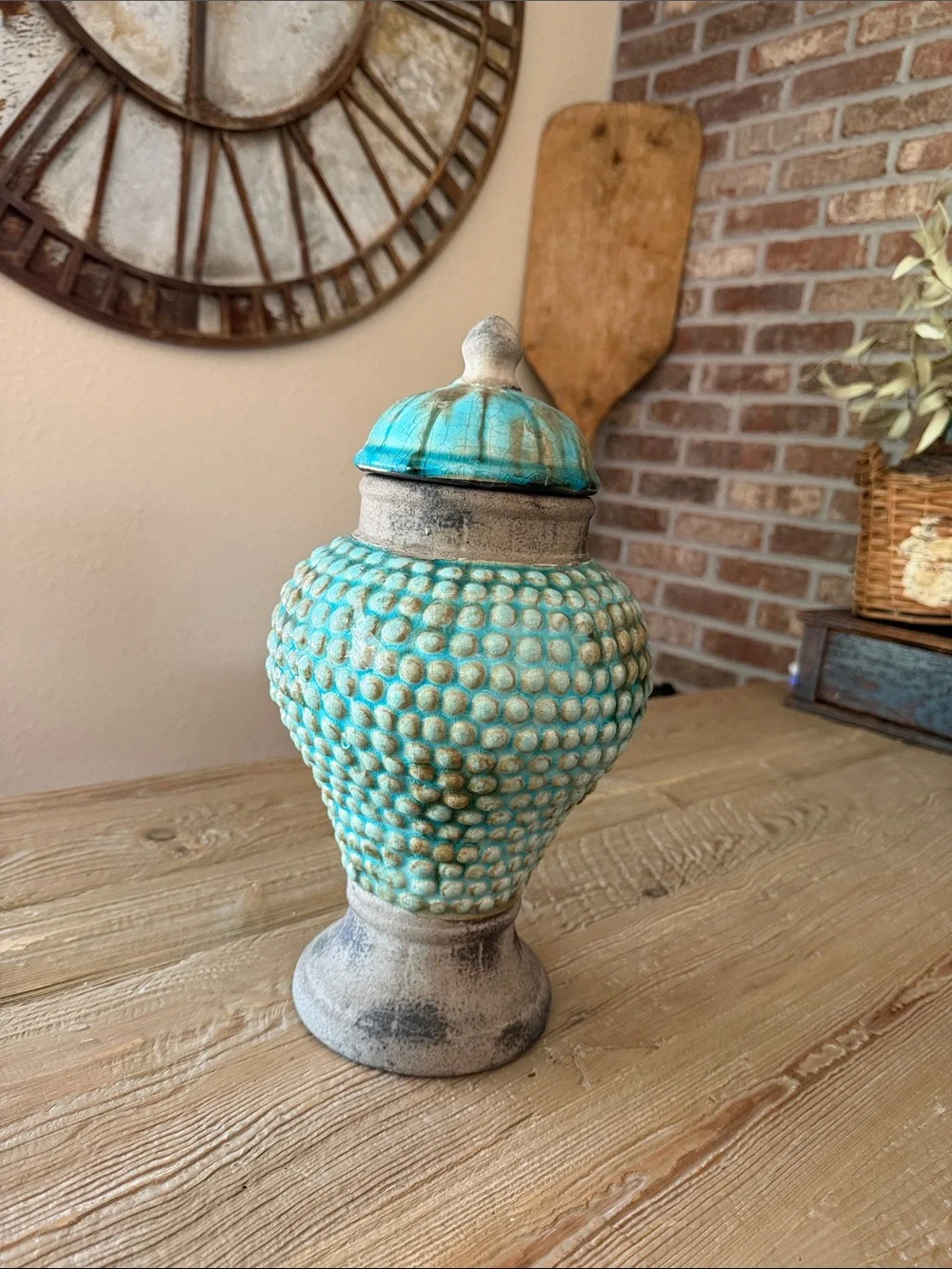 Turquoise and Brown Textured Decorative Vase